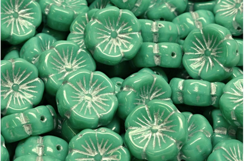 Hawaiian Flower Beads, Turquoise Silver Lined (63130-54301), Glass, Czech Republic