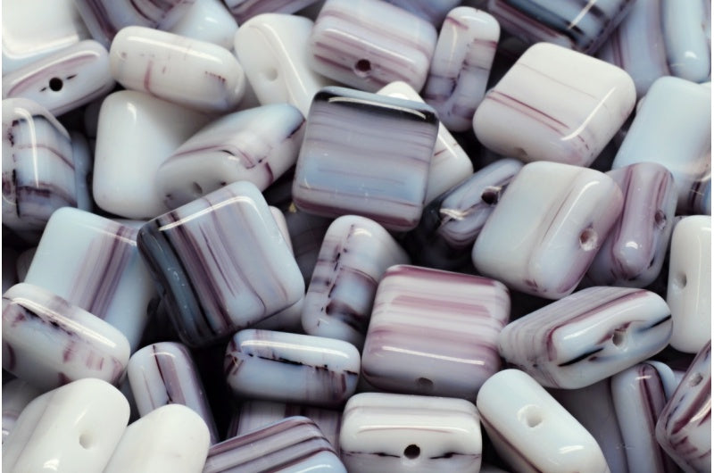 Square Beads, White Black (02010-23980), Glass, Czech Republic