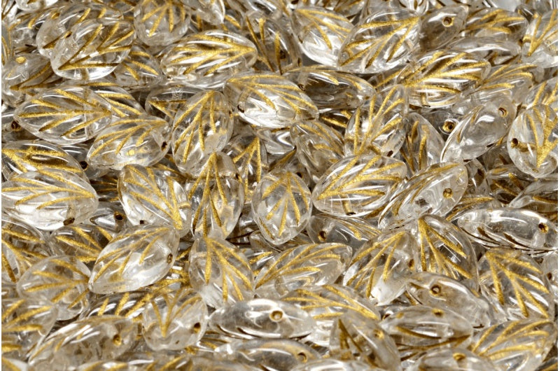 Beech Leaf Beads, Crystal Gold Lined (00030-54302), Glass, Czech Republic