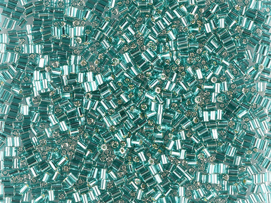 1 kg Preciosa Ornela Bugles, Square Hole, Round Surface, Loose, Aquamarine, Silver Lined, Rainbow (67210), Glass, Czech Republic, OUTLET