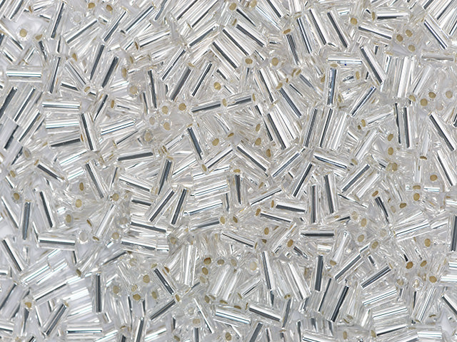 Wholesale (1kg / 500g) Preciosa Ornela Bugles, Round Hole, Round Surface, Loose, Crystal, Silver Lined (78102), Glass, Czech Republic, OUTLET