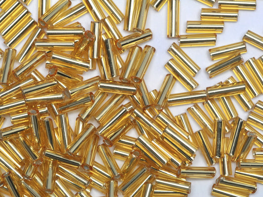 1 kg Preciosa Ornela Bugles, Round Hole, Round Surface, Loose, Lt. Topaz, Silver Lined (17020), Glass, Czech Republic, OUTLET