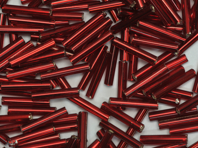 1 kg Preciosa Ornela Bugles, Round Hole, Round Surface, Loose, Ruby, Silver Lined (97090), Glass, Czech Republic, OUTLET