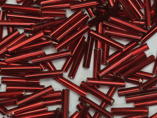 1 kg Preciosa Ornela Bugles, Round Hole, Round Surface, Loose, Ruby, Silver Lined (97090), Glass, Czech Republic, OUTLET