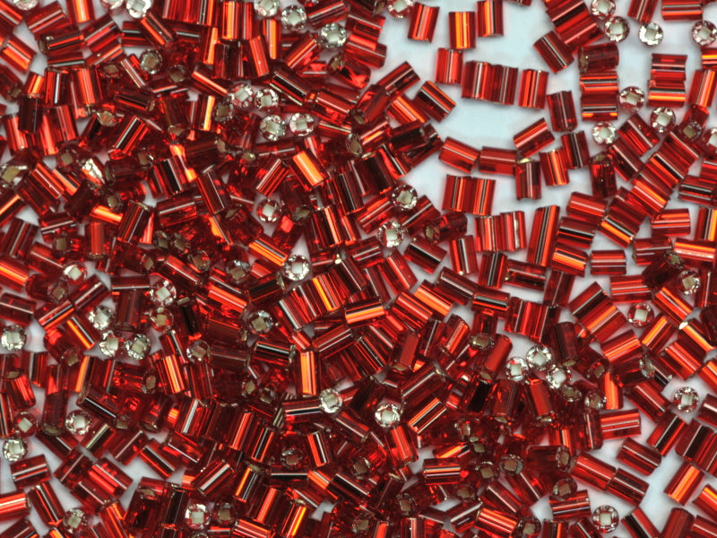 1 kg Preciosa Ornela Bugles, Square Hole, Round Surface, Loose, Transp. Red, Silver Lined (97070), Glass, Czech Republic, OUTLET