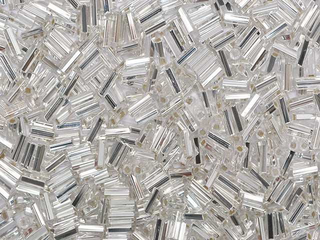 1 kg Preciosa Ornela Bugles, Square Hole, Round Surface, Loose, Crystal, Silver Lined (78102), Glass, Czech Republic, OUTLET
