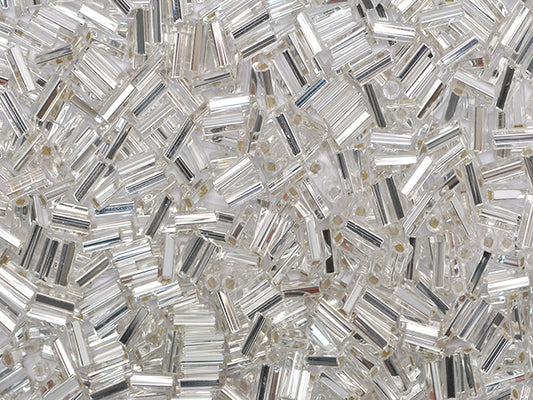 1 kg Preciosa Ornela Bugles, Square Hole, Round Surface, Loose, Crystal, Silver Lined (78102), Glass, Czech Republic, OUTLET