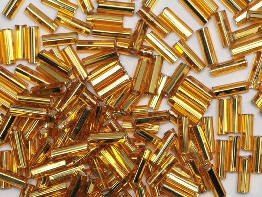 1 kg Preciosa Ornela Bugles, Square Hole, Round Surface, Loose, Topaz, Silver Lined (17050), Glass, Czech Republic, OUTLET