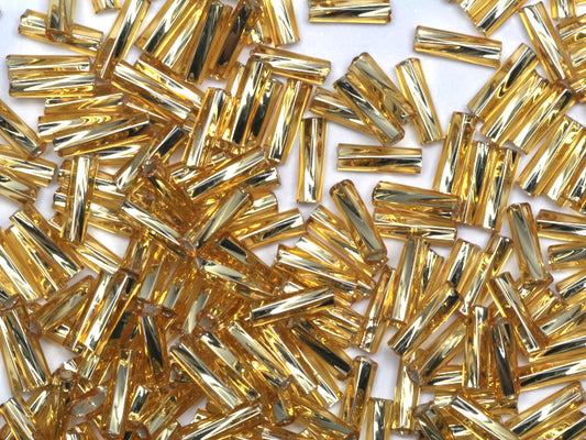 1 kg Preciosa Ornela Bugles, Square Twisted Hole, Round Surface, Loose, Lt. Topaz, Silver Lined (17020), Glass, Czech Republic, OUTLET