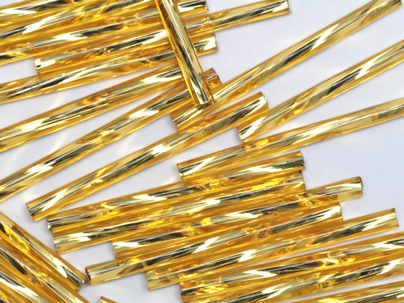 1 kg プレシオサ オルネラ ビューグル、スクエアツイストホール、ラウンドサーフェス、ルース、トパーズ、シルバーライン (17050)、ガラス、チェコ共和国、アウトレット