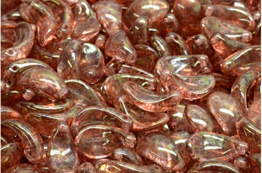 弯曲的花瓣珠，水晶赤陶红色 (00030-15495)，玻璃，捷克共和国