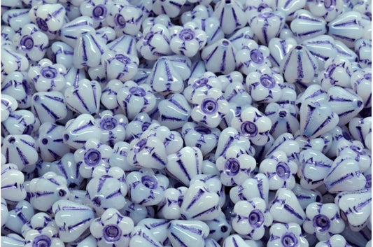 Bell Flower Beads, White Blue Lined (02010-54325), Glass, Czech Republic