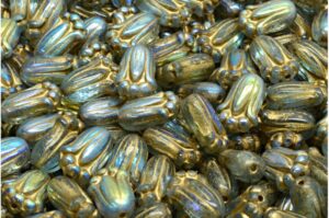 OUTLET 10 grams Tulip Bud Beads, 12 x 8 mm, Transparent Aqua Etched Ab Gold Lined (60000-ETCH-28701-54302), Glass, Czech Republic