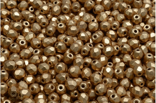 Faceted Round Fire Polished Beads, Crystal Aztec Pale Gold (00030-01710), Glass, Czech Republic