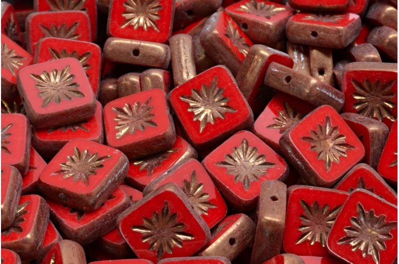 OUTLET 10 grams Table Cut Square Kiwi Beads, 10 x 10 mm, Opaque Red Bronze (93200-14415), Glass, Czech Republic