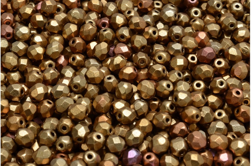 Fire Polished Faceted Beads Round, Crystal Copper Gold Iris (00030-01610), Bohemia Crystal Glass, Czech Republic