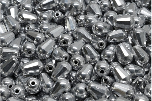 Faceted Fire polished Teardrop Beads, Black Silver (23980-27000), Glass, Czech Republic