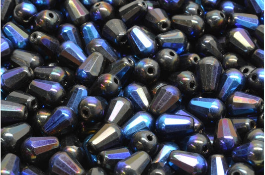 Faceted Fire polished Teardrop Beads, Black 22203 (23980-22203), Glass, Czech Republic