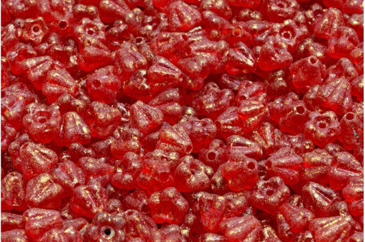 Bell Flower Beads, Ruby Red Etched 56902 (90080-ETCH-56902), Glass, Czech Republic