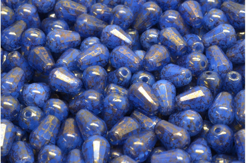 Faceted Fire Polished Teardrop Beads, Opal Blue Terracotta Violet (31010-15496), Glass, Czech Republic