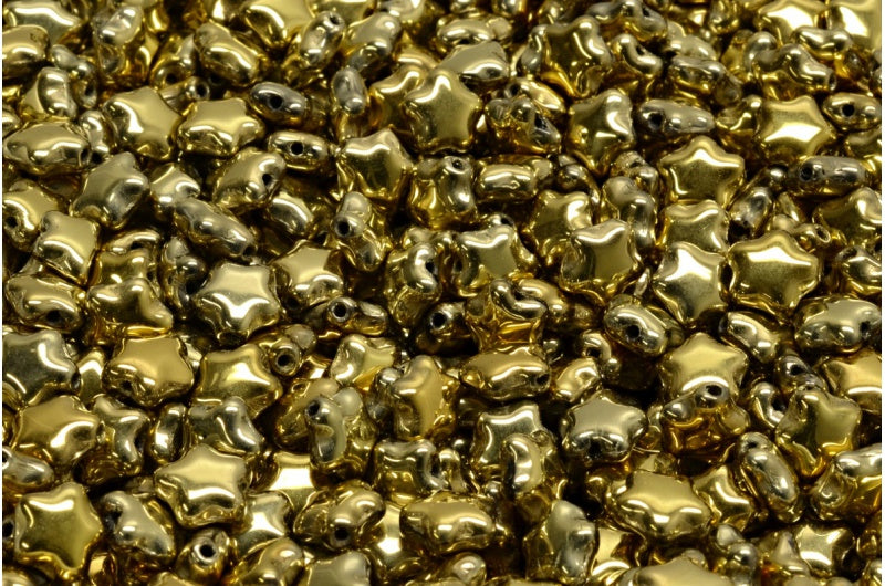 Flat Star Beads, Crystal Gold (00030-26443), Glass, Czech Republic