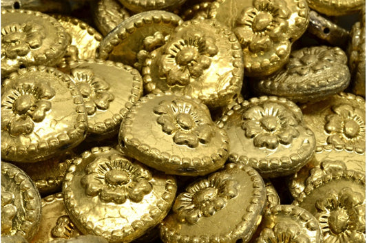 奥特莱斯 10克玫瑰心形珠子，17 x 17毫米，水晶金（00030-26443），玻璃，捷克共和国