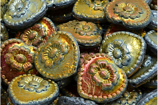 OUTLET 10 grams Heart Beads With Rose, 17 x 17 mm, Crystal 28003 (00030-28003), Glass, Czech Republic