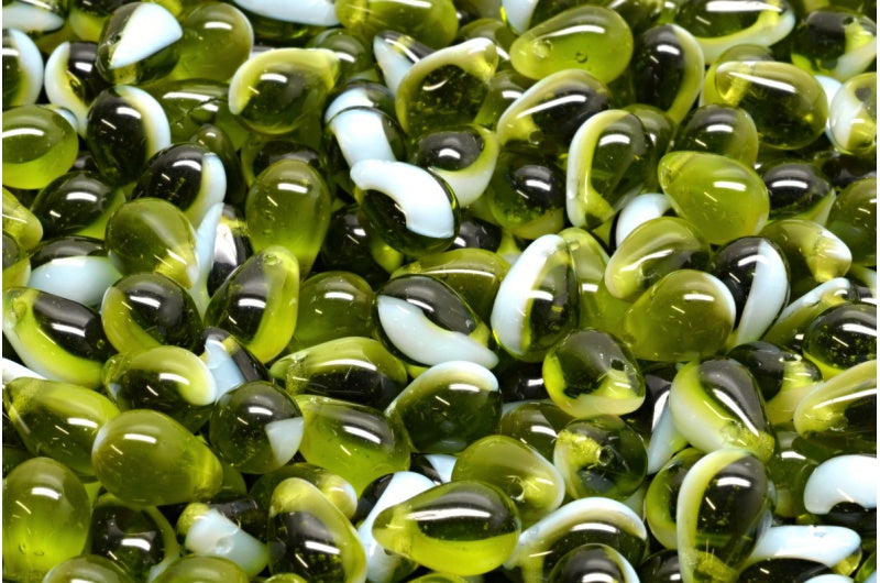 OUTLET 10 Gramm Tropfenperlen, Olivgrün (06508), Glas, Tschechische Republik