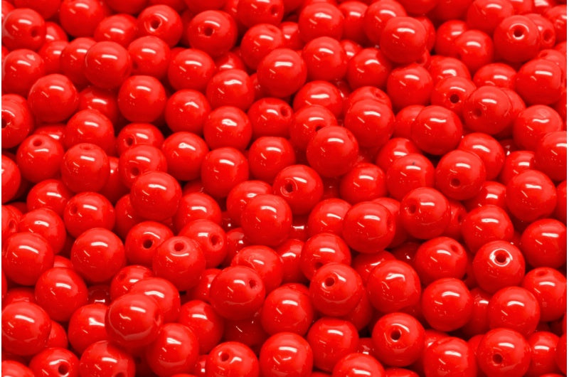 Round Druck Beads, Opaque Red (93200), Glass, Czech Republic