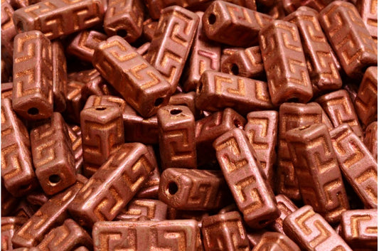 Celtic Block Beads, White Matte Copper Luster Spotted Copper Lined (02010-84100-65324-54318), Glass, Czech Republic