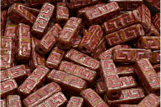 OUTLET 10 Gramm keltische Blockperlen, Beige Picasso Rot gefüttert (11111-43400-54310), Glas, Tschechische Republik