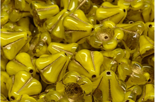 Bell Flower Beads, Yellow Gold Lined (R0812-54302), Glass, Czech Republic