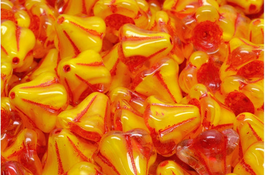 Bell Flower Beads, Yellow 54327 (R0812-54327), Glass, Czech Republic