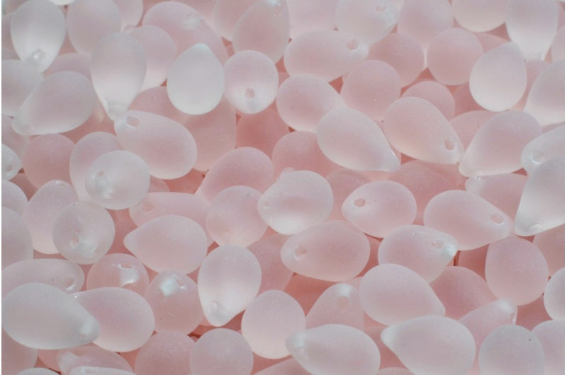 OUTLET 10 grams Drop Beads, 6 x 9 mm, Transparent Pink Matte (70100-84100), Glass, Czech Republic
