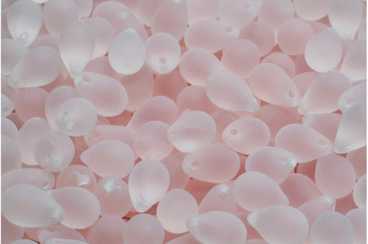 OUTLET 10 grams Drop Beads, 6 x 9 mm, Transparent Pink Matte (70100-84100), Glass, Czech Republic