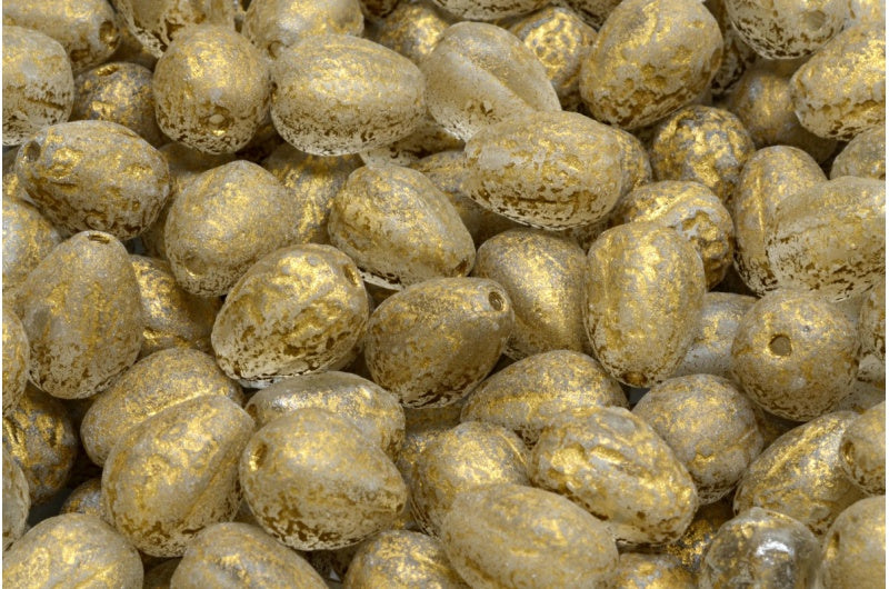 ドロップメロンビーズ、クリスタルエッチングゴールドライン（00030-ETCH-54302）、ガラス、チェコ共和国