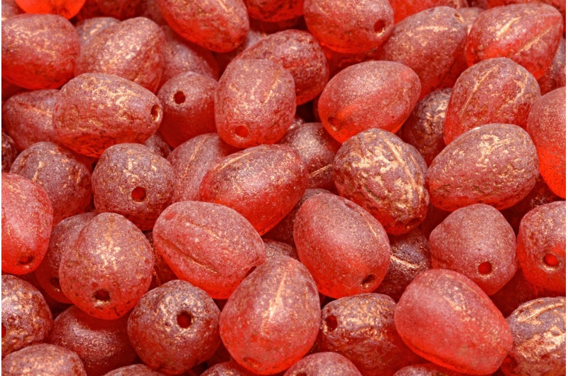 Drop Melon Beads，透明红色蚀刻铜内衬 (90050-ETCH-54319)，玻璃，捷克共和国