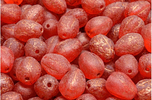 Drop Melon Beads, Transparent Red Etched Copper Lined (90050-ETCH-54319), Glass, Czech Republic