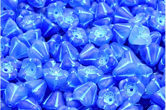 Bell Flower Beads, R0332 Matte Light Blue Lined (R0332-84100-54308), Glass, Czech Republic