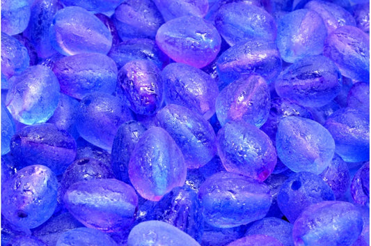 Tropfenmelonenperlen, Kristallgeätztes Blauviolett (00030-ETCH-48002), Glas, Tschechische Republik