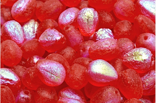 Drop Melon Beads, Transparent Red Etched Ab (90050-ETCH-28701), Glass, Czech Republic