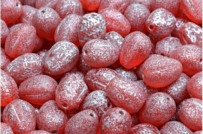 Drop Melon Beads，透明红色蚀刻银衬里 (90050-ETCH-54301)，玻璃，捷克共和国