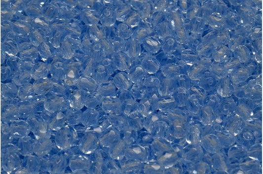 出口 250 克圆形刻面火抛光珠，透明蓝色 P (30010-P)，玻璃，捷克共和国