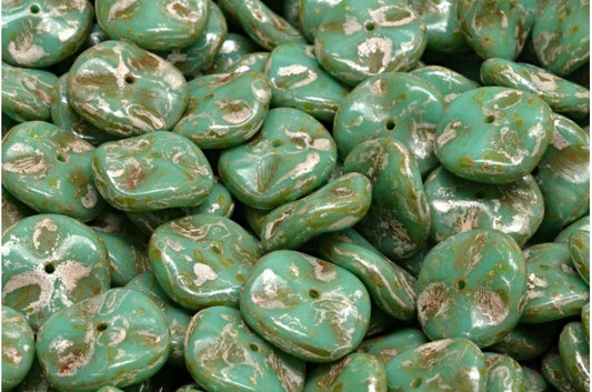 出口 10 克波纹珠，绿松石毕加索 (63130-43400)，玻璃，捷克共和国