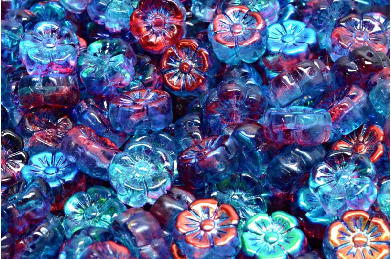 Mallow Flower, Crystal Glossy Red Blue (00030-48113), Glass, Czech Republic