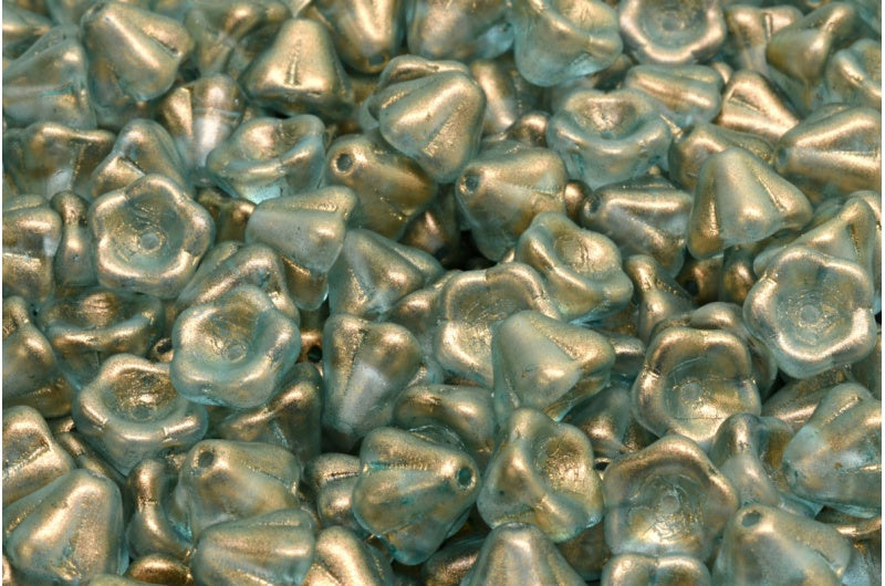 OUTLET 10 grams Bell Flower Beads, 6 x 8 mm, Crystal Gold Shimmer (00030-29267), Glass, Czech Republic