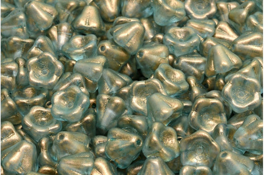 OUTLET 10 grams Bell Flower Beads, 6 x 8 mm, Crystal Gold Shimmer (00030-29267), Glass, Czech Republic