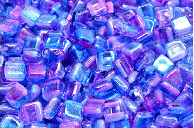 2-Holes Pressed Tile Beads, Crystal Glossy Blue Violet (00030-48102), Glass, Czech Republic