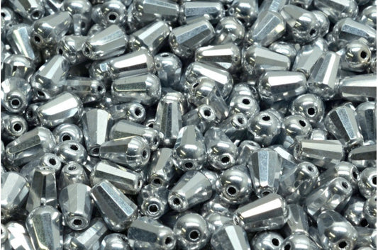 Faceted Fire polished Teardrop Beads, Crystal Silver (00030-27000), Glass, Czech Republic