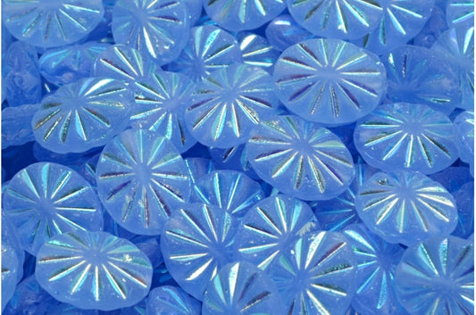 Flat Oval Beads, Transparent Blue Ab Full (2X Side) Matte (30030-28703-84100), Glass, Czech Republic